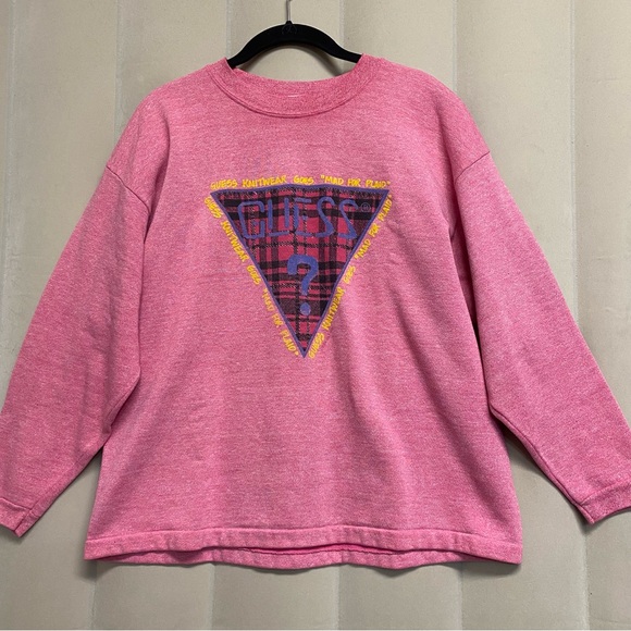 Guess Tops - Vintage Guess Women’s Sweatshirt Crewneck Knitwear Mad For Plaid 80s 1980s